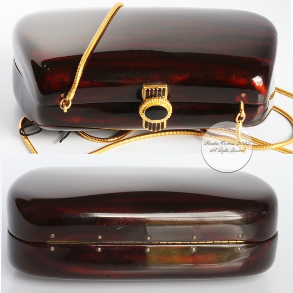 Saks Fifth Avenue Evening Bag Minaudière Clutch or Crossbody Polished Resin Rare - Picture 12 of 13